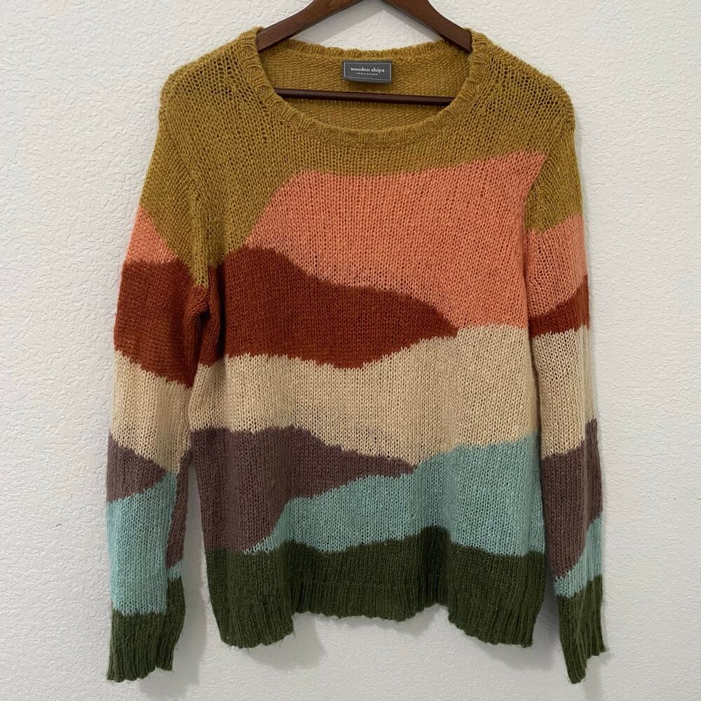 Wooden Ships Oversized Open Knit Sweater S/M Boho Lightweight Mohair Blend